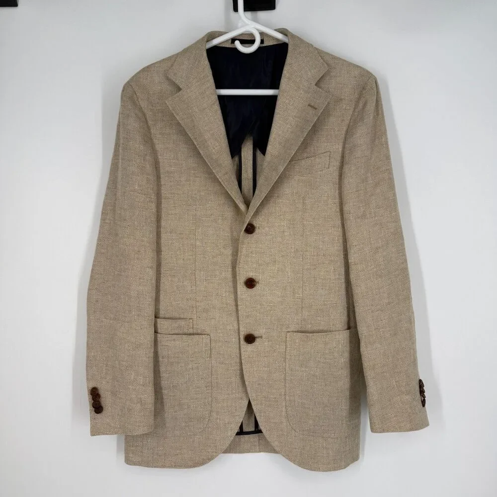 Spier & MacKay Wool Linen Blend Wheat Sportcoat 3 Button Patch Pocket Size 36